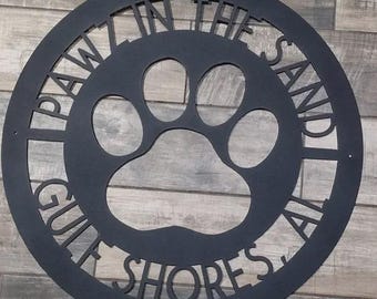 Paw Print Welcome - Last Name Metal Signage - Customizable