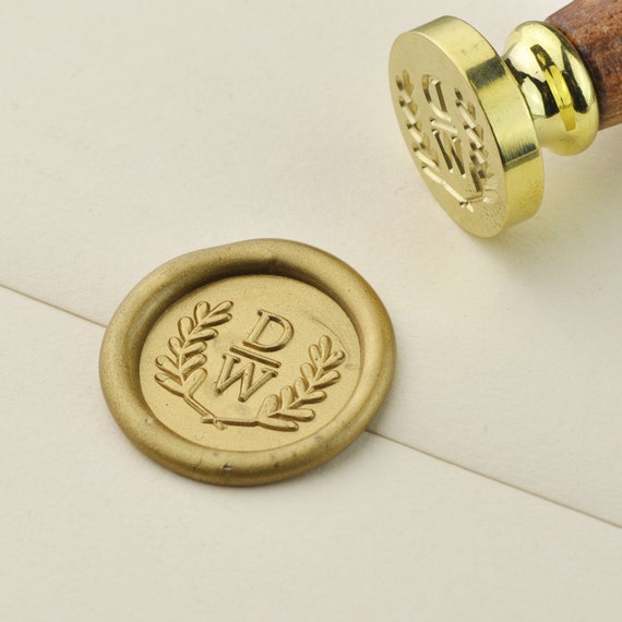Custom Wax Seal Stamp Two Initials Date Wedding Gift Invitation  Personalized Art
