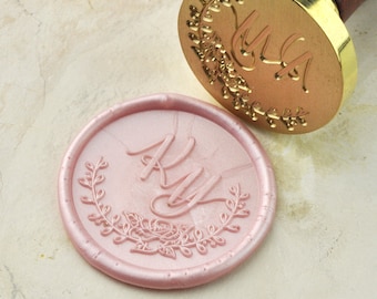 Custom Wax Seal Initials Stamp, Personalized Wedding Initials Seals, Wedding Invitation, Seal Sealing Wax Stamp, Wreath Stamp 018