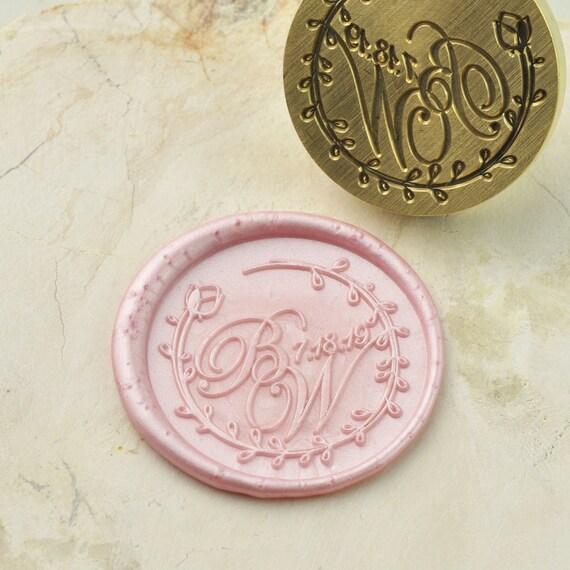 Custom Wax Seal Stamp Two Initials Date Wedding Gift Invitation  Personalized Art