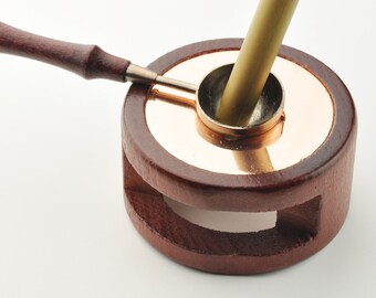 Sealing Wax Wooden Melting Furnace Tool; Stove Tool with Wooden Handle Brass Wax Spoon