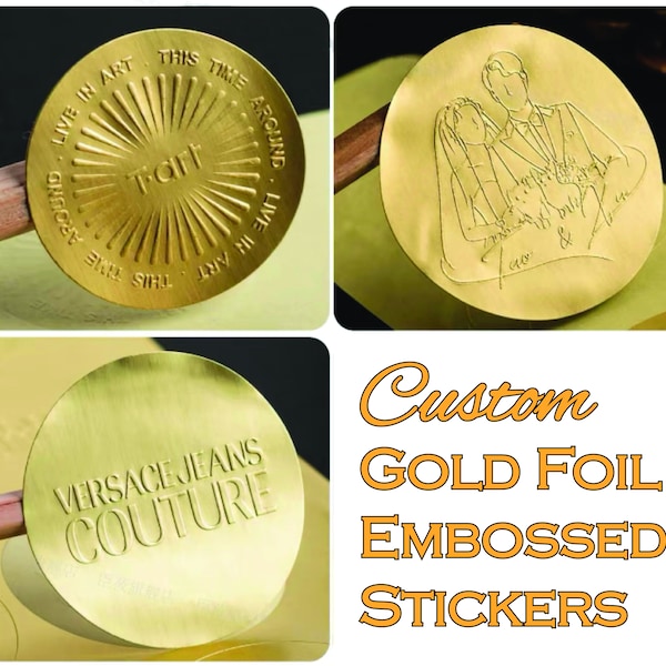 Gold Foil Embossed Stickers, Embossed Raised Sticker/Label, Embossing Seal Stickers, Foil/Metallic Seal