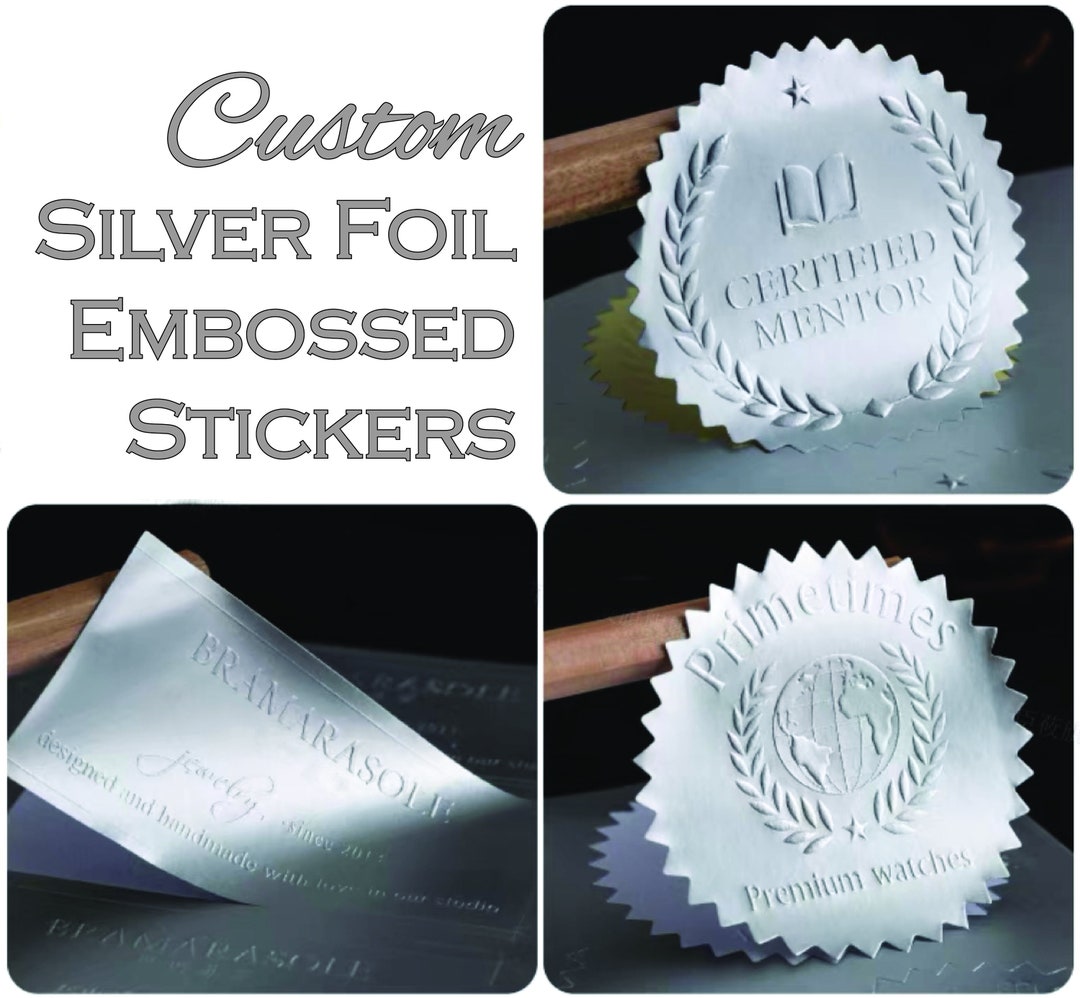 Silver Foil Embossed Stickers, Embossed Raised Sticker/label, Embossing