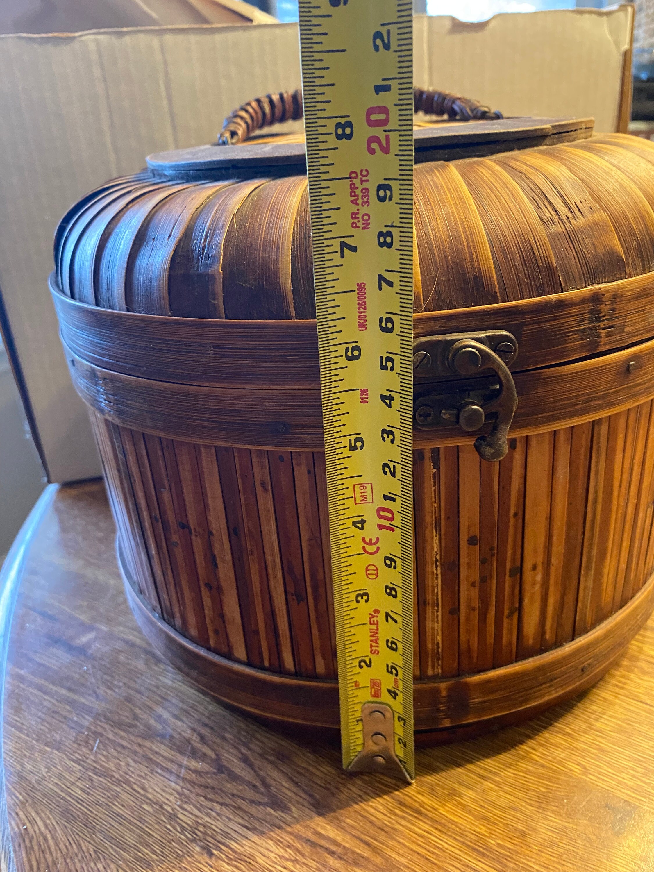 Vintage Round Bamboo Woven Basket With Attached Lid Etsy