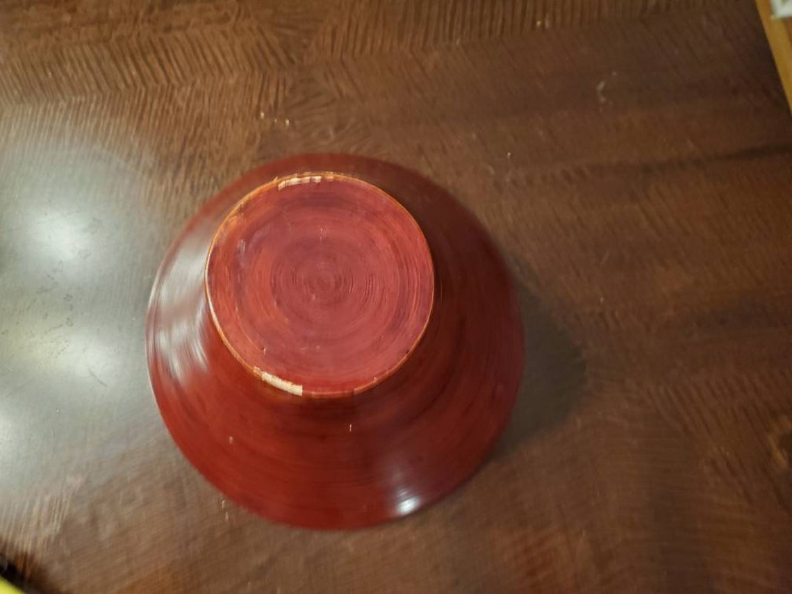 Vintage Pier One Red Lacquered Spun Bamboo Decorative Bowl Etsy