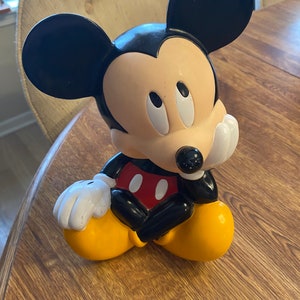 Vintage Disney Mickey Mouse Rubber Plastic Piggy Bank Cross-legged Collectible