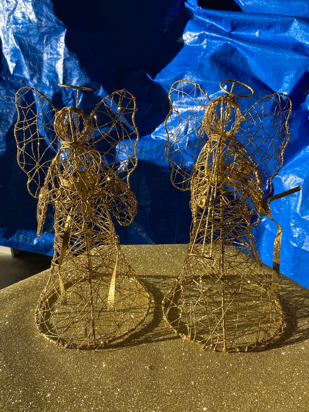 Vintage Gold Wire Angels Set of 2 Etsy