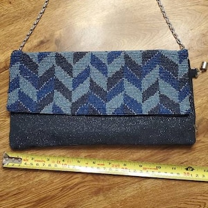 NWOT Chicos Navy Beaded and Fabric Evening Clutch