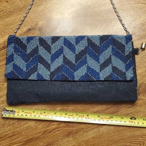 NWOT Chicos Navy Beaded and Fabric Evening Clutch