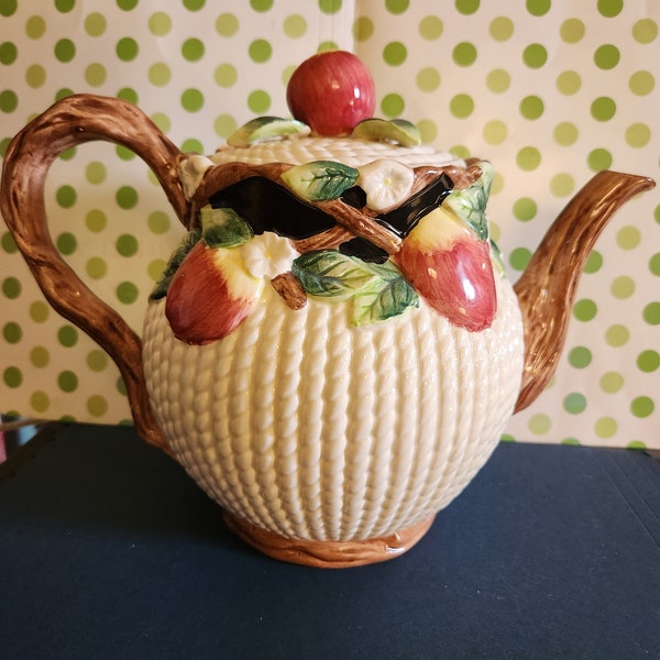 1992 Fitz and Floyd Apple Basket Hand Painted Teapot