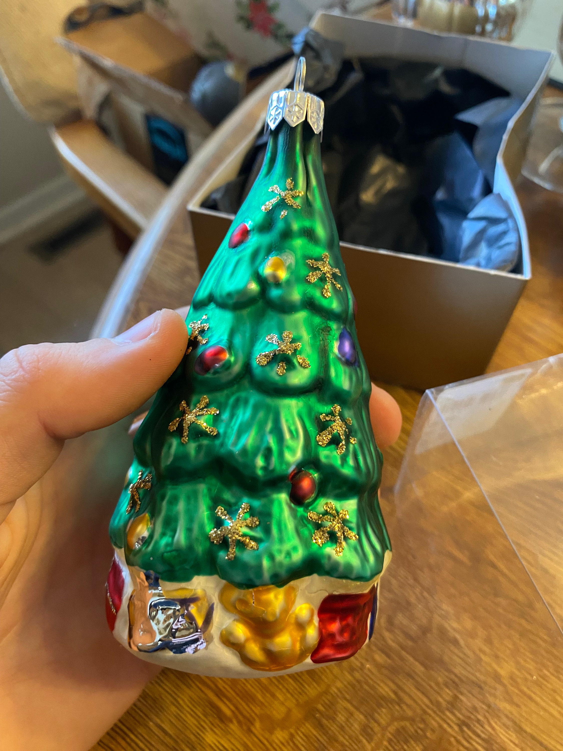 Vintage Old World Hand Painted Blown Glass Christmas Tree Ornament With ...