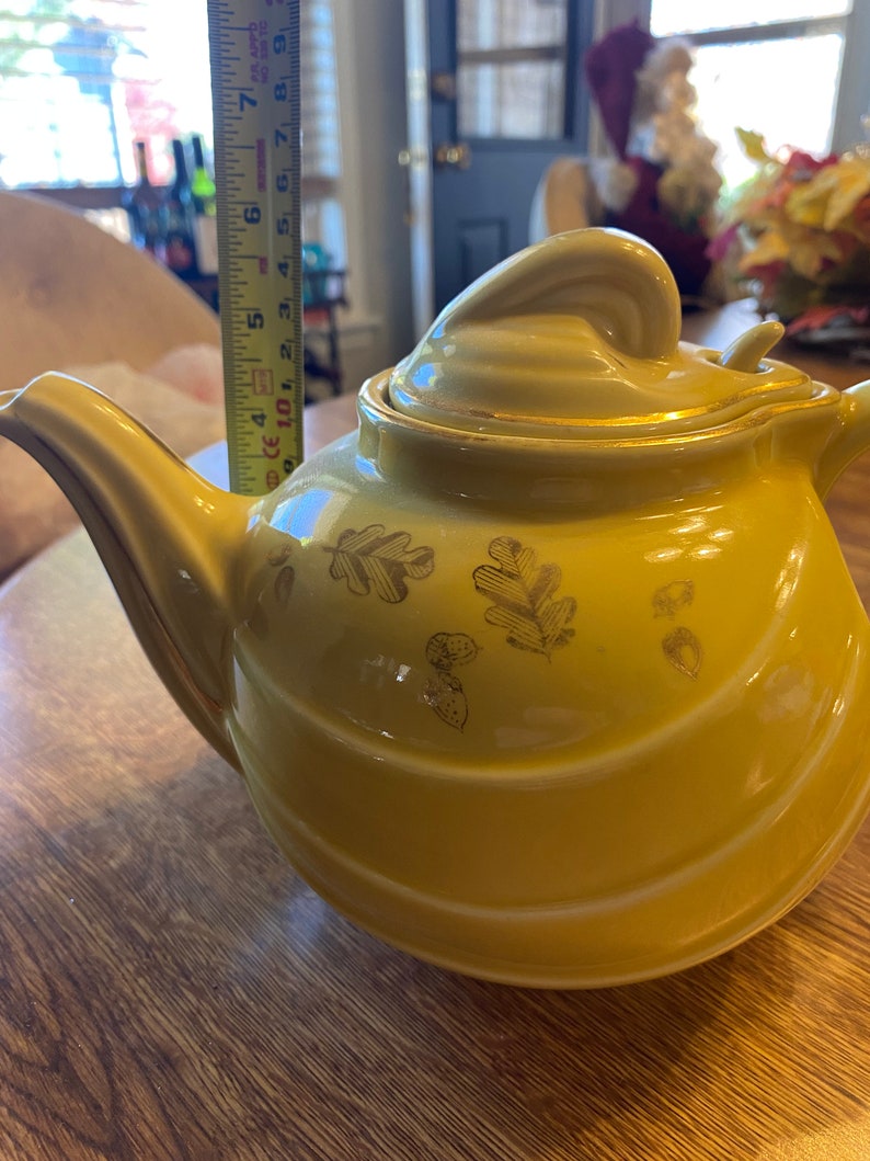 Vintage Hall Yellow Teapot With 22K Gold Oak Leaves Etsy