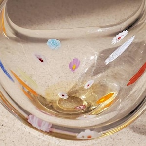 Beautiful Vintage Italian Murano clear with confetti color accents Hand Blown Art Glass Basket
