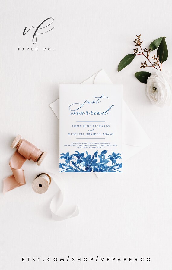 Floral Wedding Announcements Diy Elopement Invitation Etsy