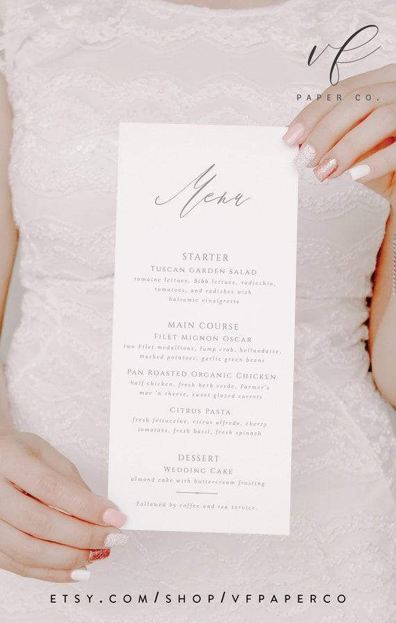 Printable Wedding Menu Template Editable Menu Cards Simple Etsy