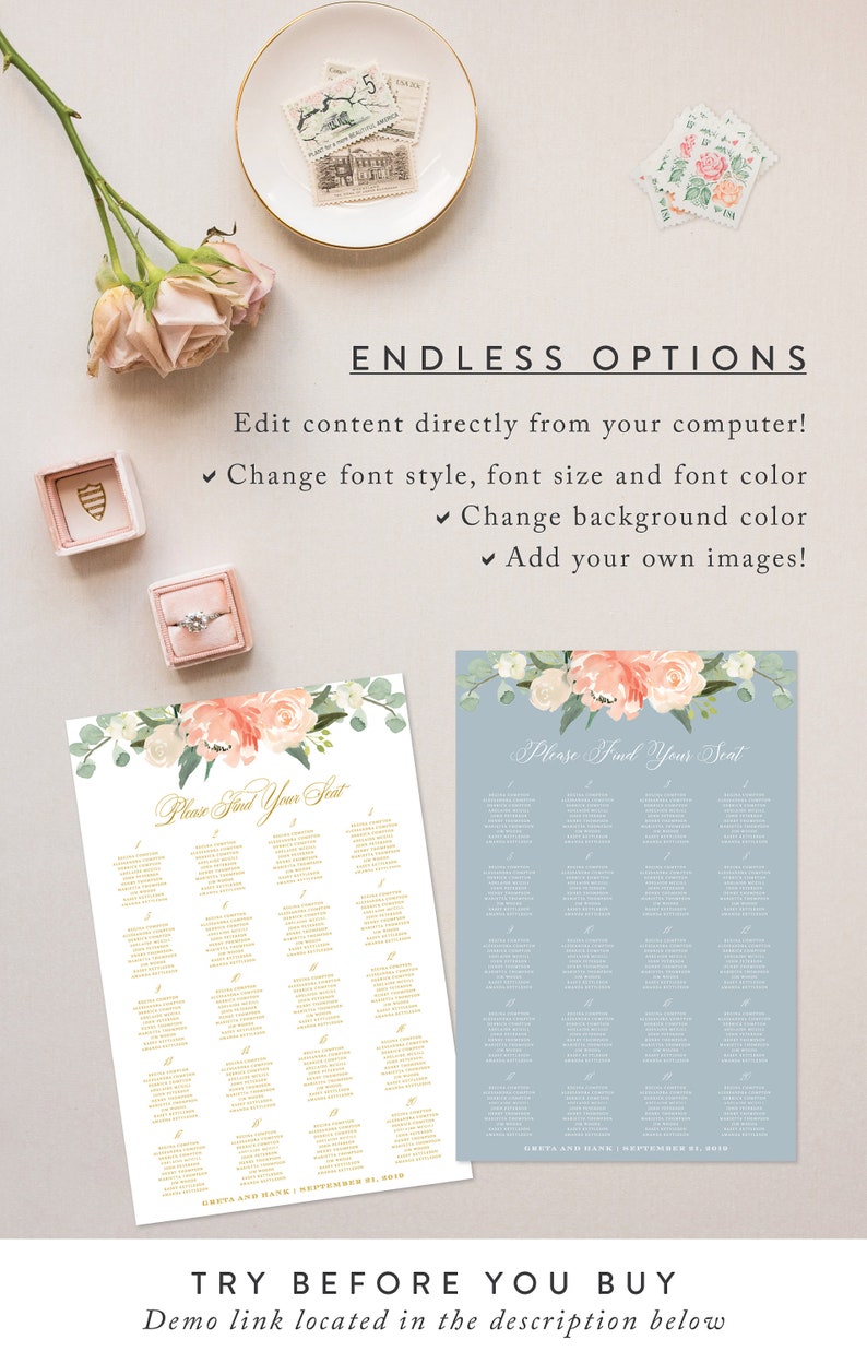 Seating Chart Poster DIY Wedding Seating Sign You EDIT in Etsy