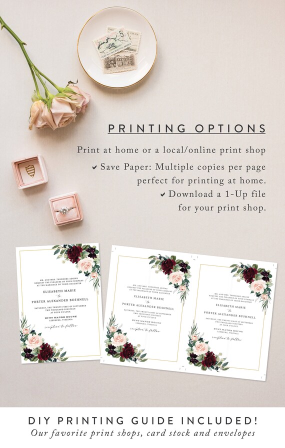 Wedding Details Card Template Printable Information Card DIY Instant Download Digital Editable PDF Fall Burgundy Blush Flowers Ava Templett