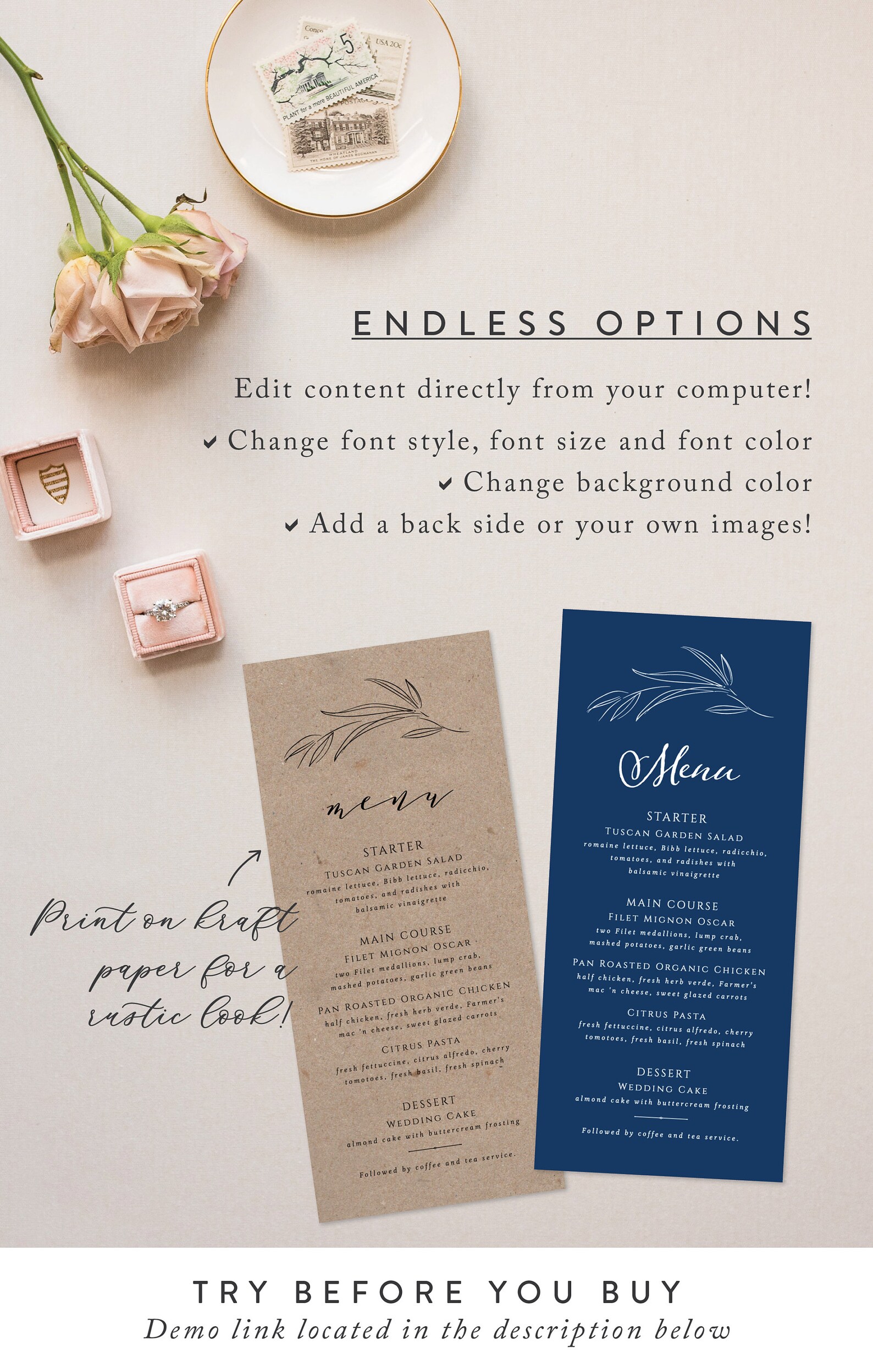 DIY Wedding Menu Template Printable Menu Cards Simple Modern - Etsy