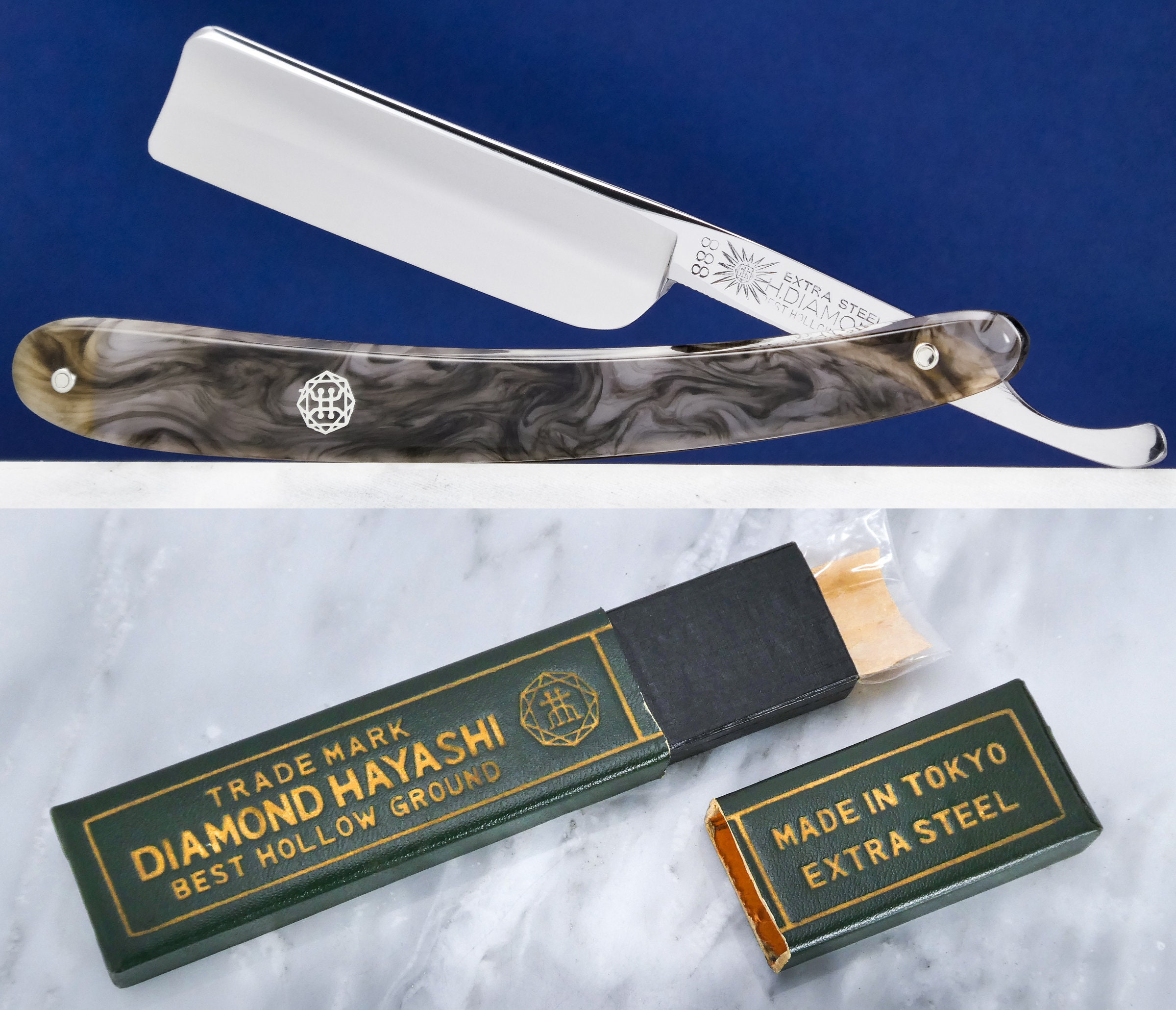 西洋剃刀　DIAMOND HAYASHI 1000　EXTRA STEEL NOS Hayashi Diamond H.diamond 8000 Japanese Straight Razor