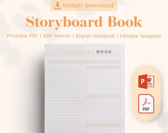 Storyboard Book Printable Template - KDP Interiors Editable, Printable PDF, Editable Template, Printable Templates, Planner Inserts