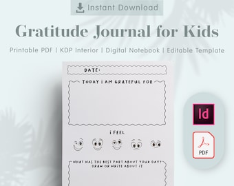 May include: A printable gratitude journal for kids with a white background and black text. The journal includes sections for writing the date, what the child is grateful for, how they feel, and what the best part of their day was. The journal also includes a section for drawing or writing about the best part of the day.