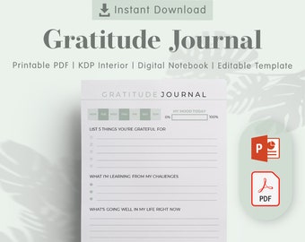Gratitude Journal KDP Interior Template - Printable PDF for Low Content Book Publishing