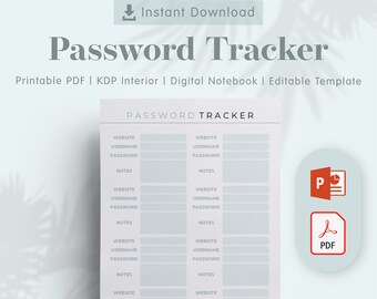 Password Tracker KDP Interior Template - Printable PDF for Low Content Book Publishing