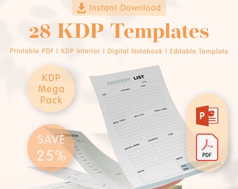KDP Mega Pack 28 Printable Templates Bundle - KDP Interiors Editable - PDF - Powerpoint Editable - InDesign Editable - Instant Download
