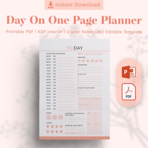 Day On One Page Planner Template - KDP Interiors Editable, Printable PDF, Editable Template, Printable Templates, Planner Inserts