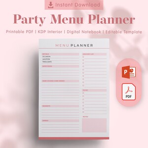 Party Menu Planner Template - KDP Interiors Editable, Printable PDF, Editable Template, Printable Templates, Planner Inserts