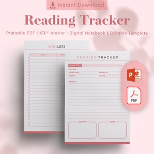 Reading Tracker Planner Template - KDP Interiors Editable, Printable PDF, Editable Template, Printable Templates, Planner Inserts