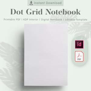 May include: A white dot grid notebook template for digital planners and printable notebooks. The template is available in PDF format and can be edited in Adobe Illustrator.