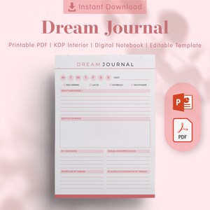 Dream Journal Planner Template - KDP Interiors Editable, Printable PDF, Editable Template, Printable Templates, Planner Inserts