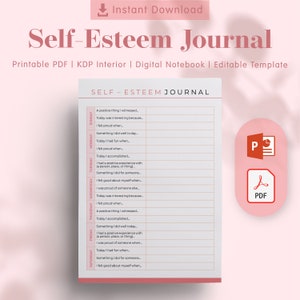 Self-Esteem Journal Planner Template - KDP Interiors Editable, Printable PDF, Editable Template, Printable Templates, Planner Inserts