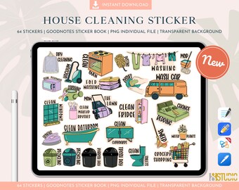 House Cleaning Sticker - Digital Planner Stickers, PNG, Goodnotes, Notability, Noteshelf, Planner Stickers, Chores, Cleaning, Housework