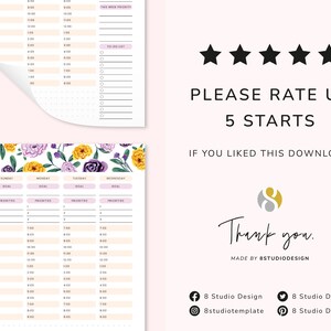 Weekly Planner Printable Floral - Weekly Schedule, to Do List, Undated ...