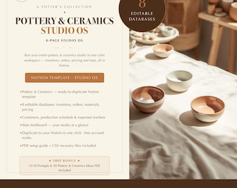 Pottery & Ceramics Notion Template, Studio Planner, 8 Databases, Inventory and Business Records, Digital Download