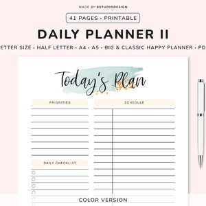 Daily Planner Template - Planner Printable, To Do List, Day Planner, Daily To Do List, Daily Organizer, Undated Planner, Happy Planner