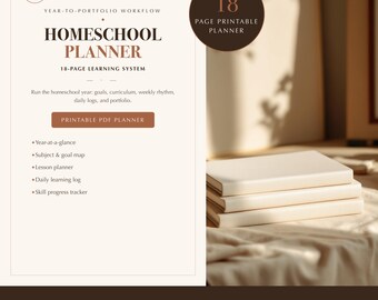 Homeschool Planner Printable | Lesson Planner, Curriculum & Progress Tracker Worksheets | 18-Page PDF | 4 Sizes