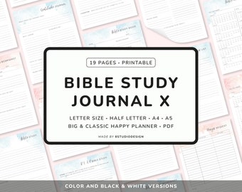 Bible Study - Planner Printable, Prayer Journal, Christian Planner, Bible Study Journal, Bible Journal, Half, A5, A4, Letter, Happy Planner