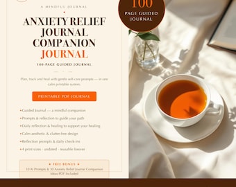 Anxiety Relief Journal | Guided Prompts for Calm & Coping | 100-Page Printable PDF Workbook | Instant Download