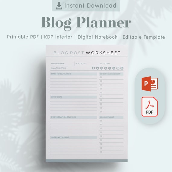 Blog Planner KDP Interior Template - Printable PDF for Low Content Book Publishing