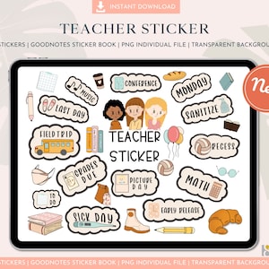 Teacher Stickers For Goodnotes, School Pre-cropped Digital Stickers for GoodNotes Planner, Bonus Stickers, Ipad Sticker