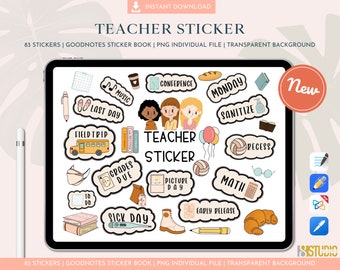 Teacher Stickers For Goodnotes, School Pre-cropped Digital Stickers for GoodNotes Planner, Bonus Stickers, Ipad Sticker