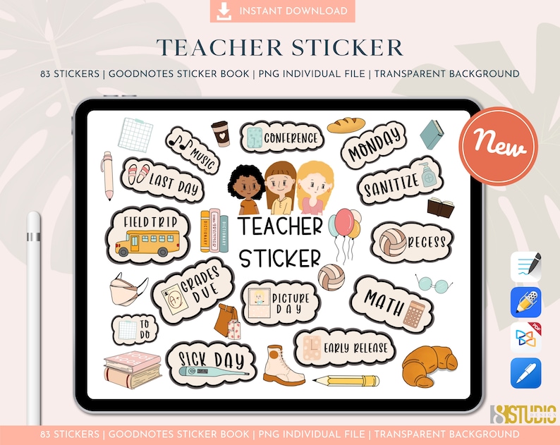 Teacher Stickers for Goodnotes School Precropped Digital Etsy
