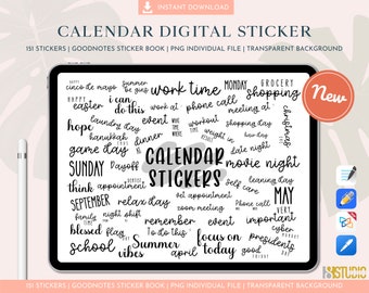 Calendar Stickers Digital - DIGITAL Planner Stickers, Clipart, Goodnotes Stickers, Holiday Stickers, Financial Stickers