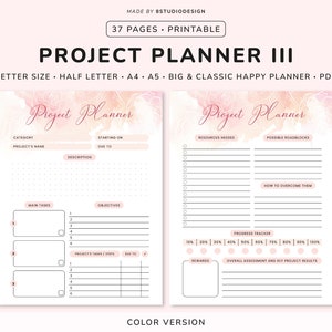Project Planner Printable - Productivity Planner, Project Management, Project Tracker, Project Organizer, Project Planner PDF, Happy Planner