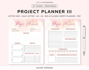 Project Planner Printable - Productivity Planner, Project Management, Project Tracker, Project Organizer, Project Planner PDF, Happy Planner
