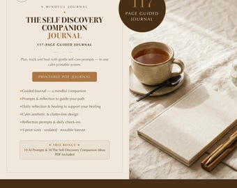 Self Discovery Journal Companion: Guided Reflection System for Personal Growth and Clarity | Printable PDF Workbook