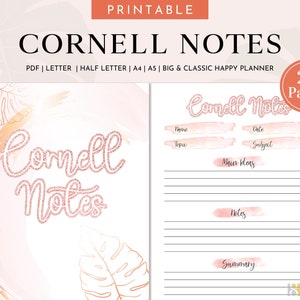 Cornell Notes - Planner Printable, Cornell Template, Cornell Note Taking, Cornell Note, Note Taking, Cornell Method, Happy Planner Insert